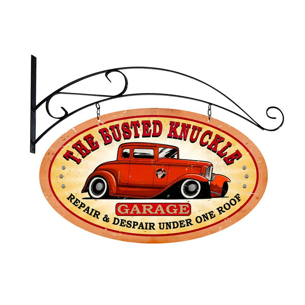 Steel Hotrod Car Guy Garage Flange Sign with Hanger Busted Knuckle Garage Gifts & Gear