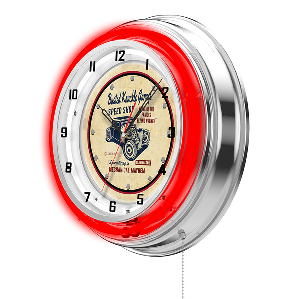 Busted Knuckle Garage Carguy Hotrod Speed Shop Clock - Red