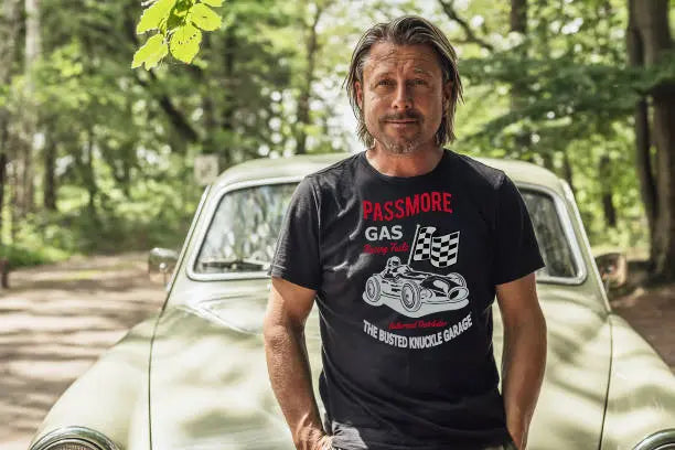 Busted Knuckle Garage Carguy Automotive Front Print T-Shirts - Busted Knuckle Garage Gifts & Gear