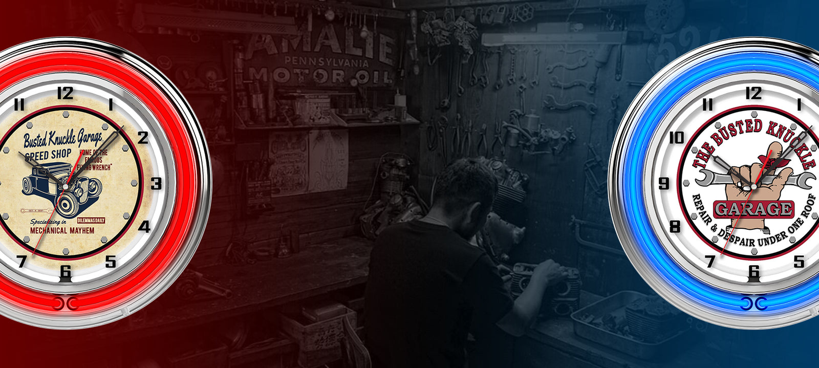 Busted Knuckle Garage Neon Shop Clocks