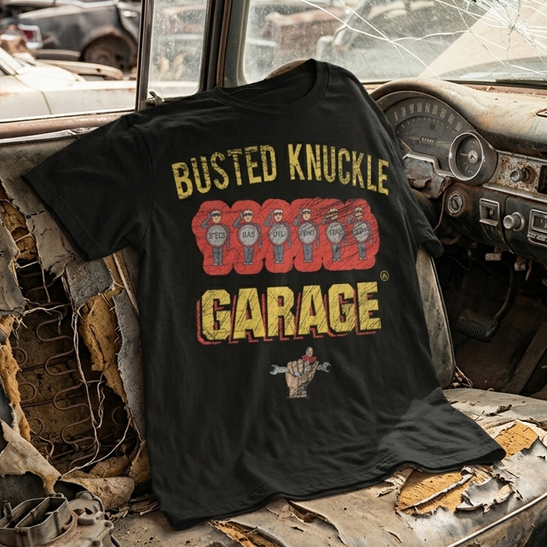 Busted Knuckle Garage Carguy Dashboard Instruments Front Print T-Shirt