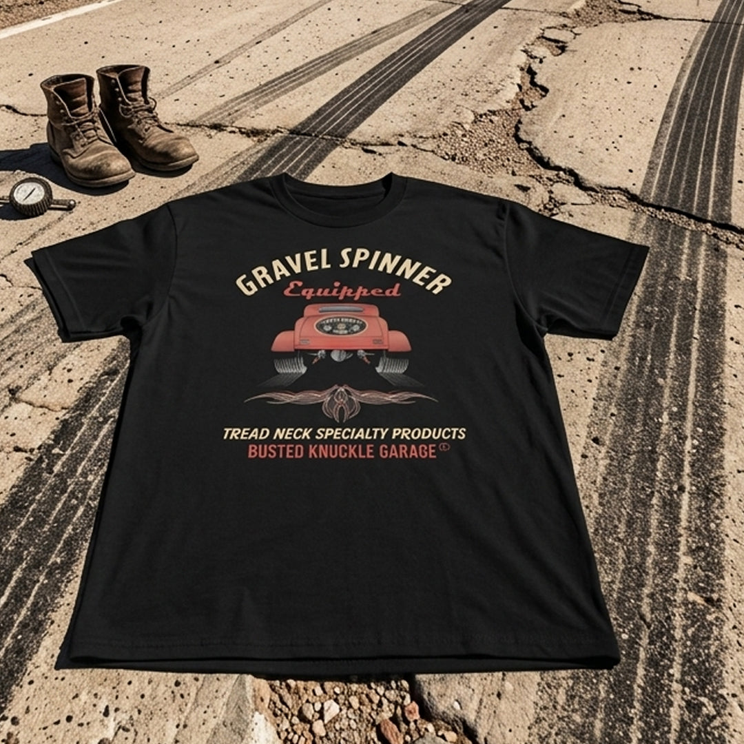 Busted Knuckle Garage Carguy Burn Rubber Front Print T-Shirt