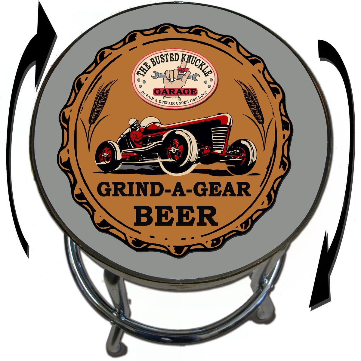 Busted Knuckle Garage Grind-A-Gear Beer Shop Stool