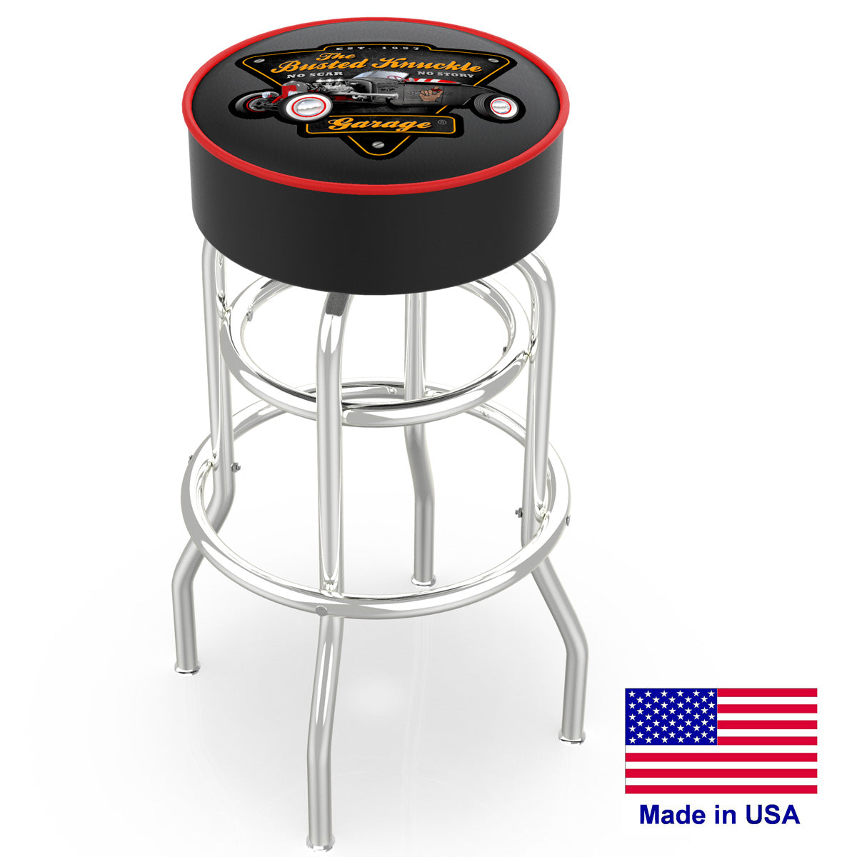 Busted Knuckle Garage Carguy Hotrod Roadster Shop Barstool _ Black Version