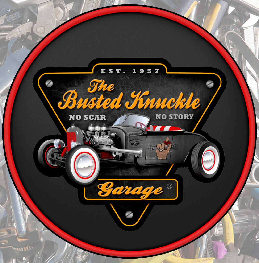 Busted Knuckle Garage Carguy Hotrod Roadster Shop Barstool _ Black Version