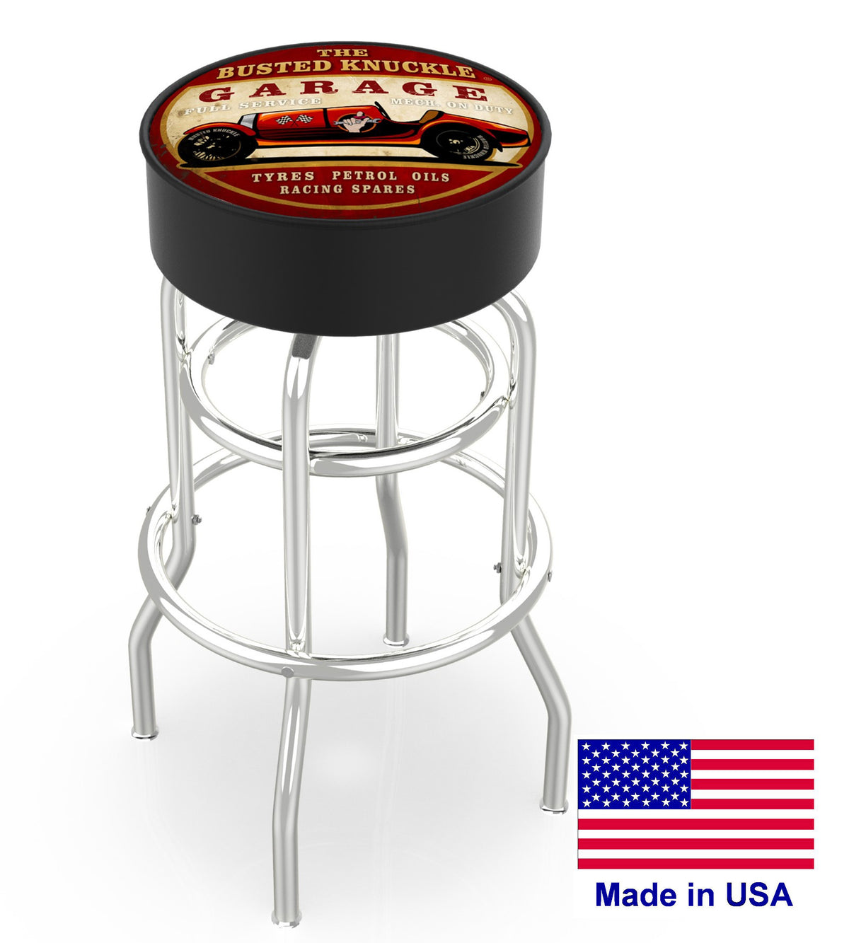 Busted Knuckle Garage Carguy Vintage Race Car Shop Barstool-Version 2