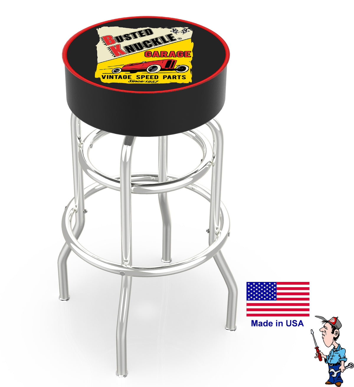 Busted Knuckle Garage Vintage Speed Parts Barstool