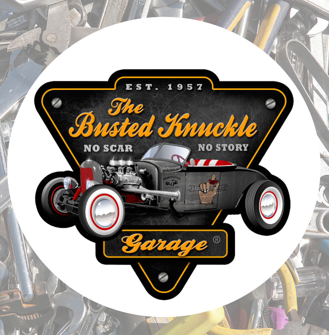 Busted Knuckle Garage Carguy Hotrod Roadster Shop Barstool _ White Version