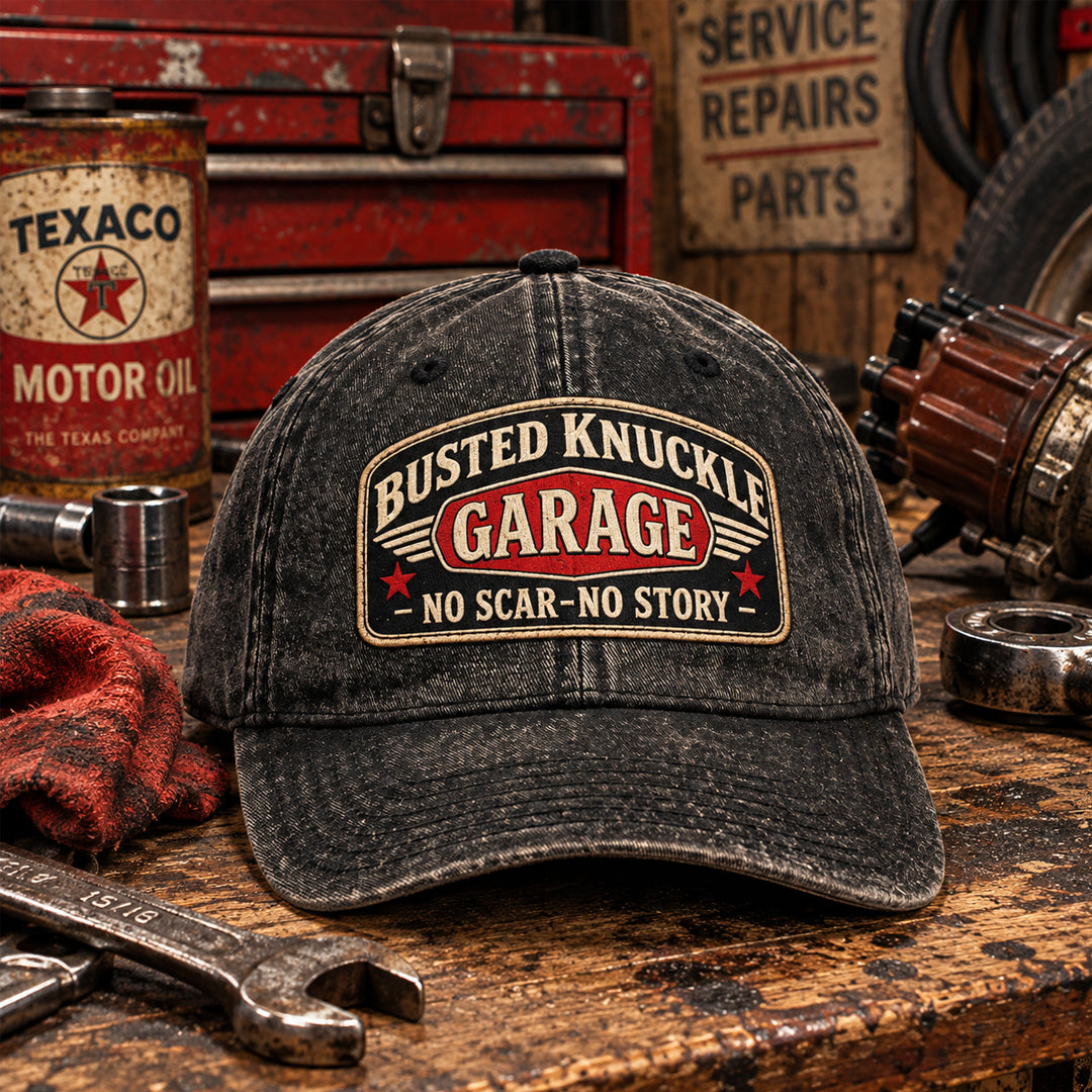 Busted Knuckle Garage Carguy Mechanic Retro Logo Twill Ball Cap Version 2