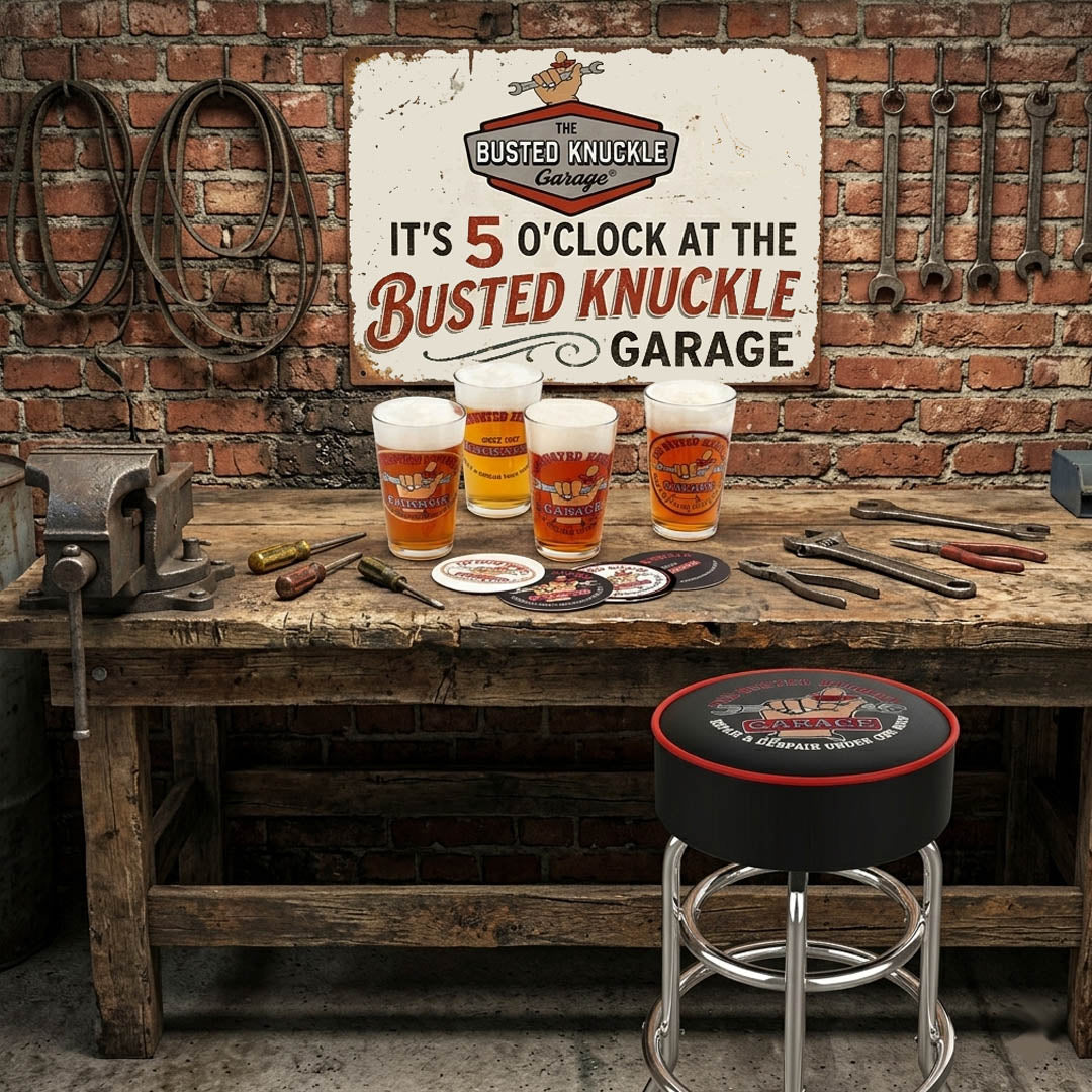 Busted Knuckle Garage Car Guy Pub Glass Set