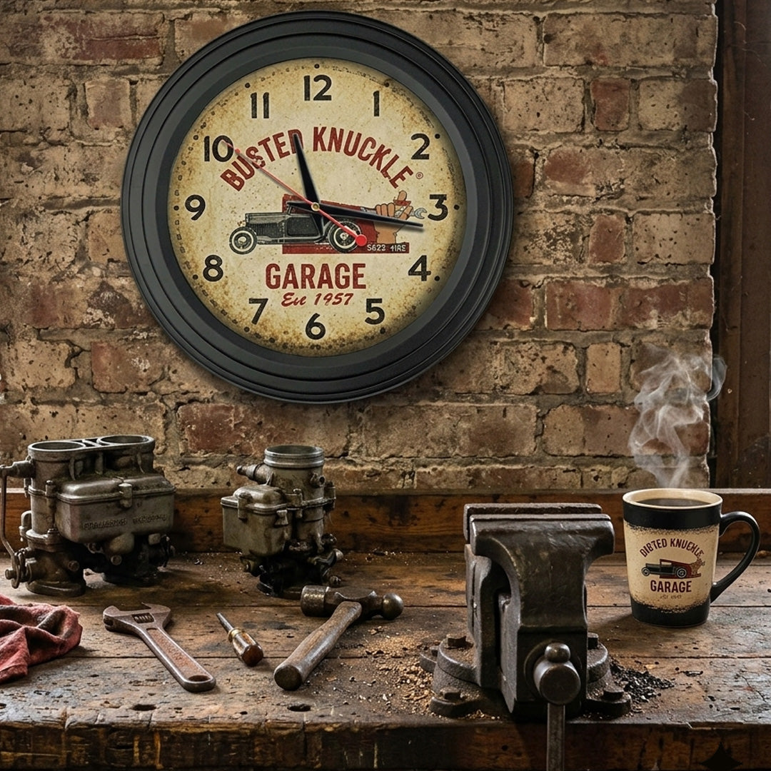 Busted Knuckle Garage Carguy – Distressed Vintage-Style Hotrod Wall Clock