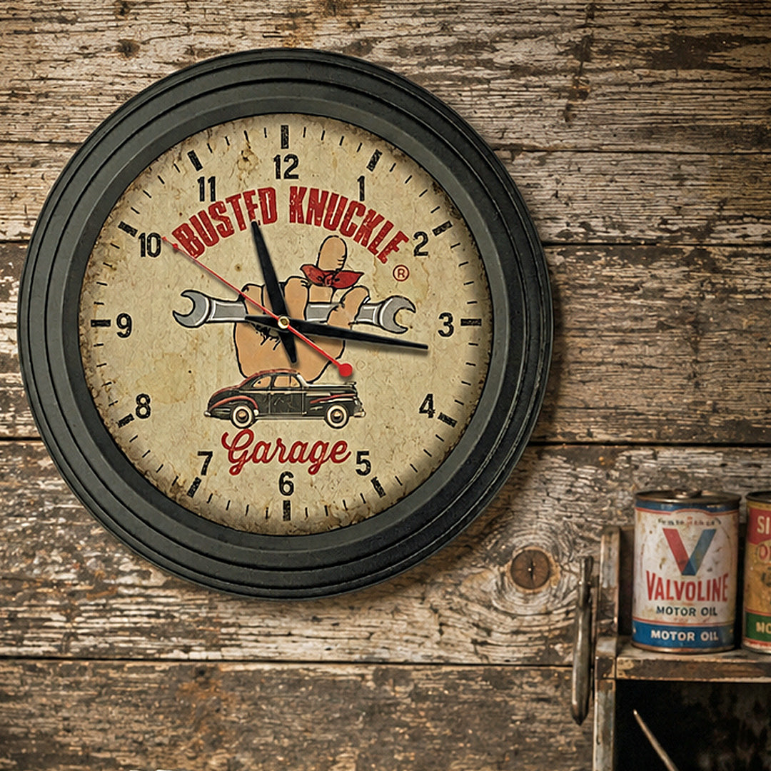 Busted Knuckle Garage Carguy – Distressed Vintage-Style Classic Car Wall Clock