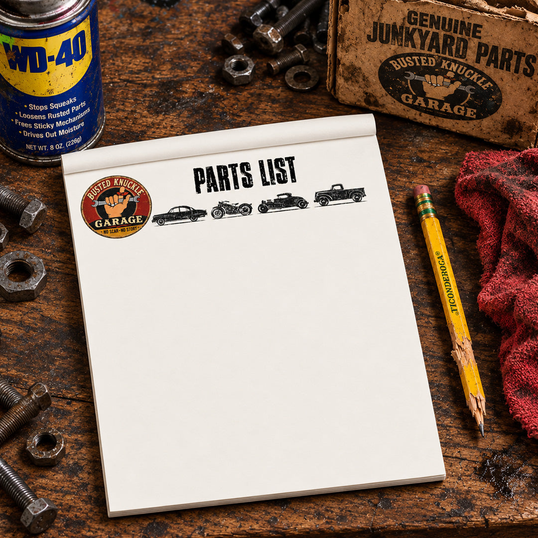 Busted Knuckle Garage Carguy Parts List Notepad Paper