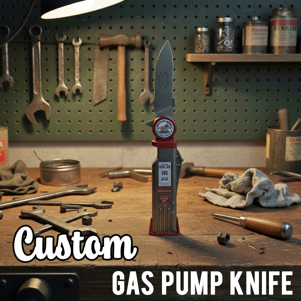 Busted Knuckle Garage Car Guy Gas Pump Folding Knife