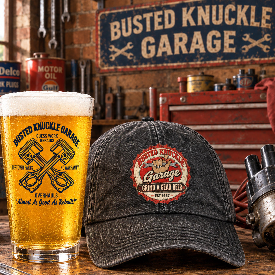 Busted Knuckle Garage Carguy Grind A Gear Beer Twill Ball Cap