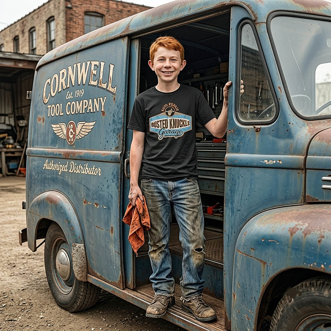 Busted Knuckle Garage Carguy Mechanic Auto Repair Front Print T-Shirt