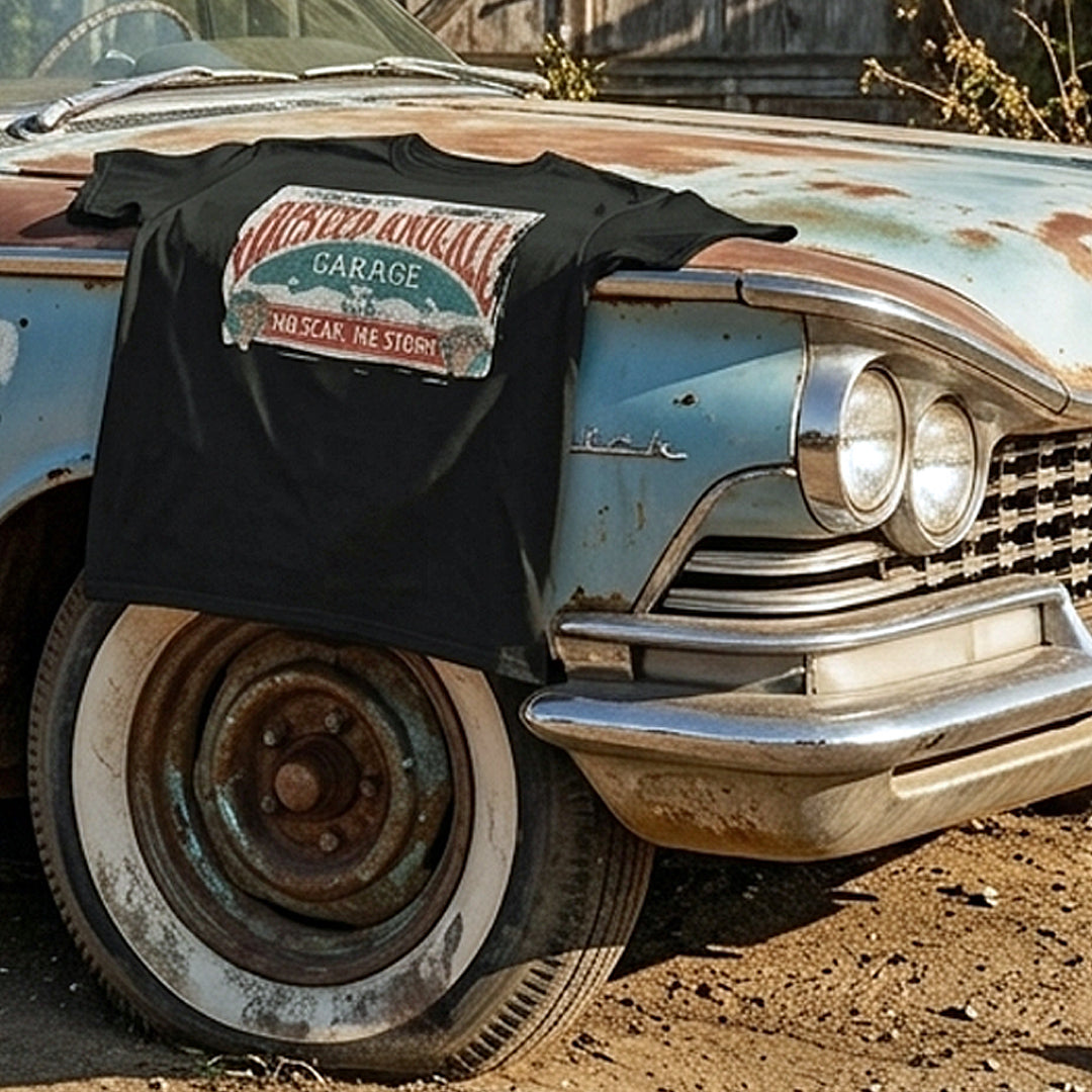 Busted Knuckle Garage Carguy Distressed Logo Old Time Front Print T-Shirt