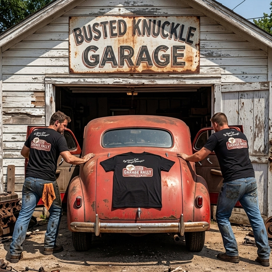 Busted Knuckle Garage Carguy Car Rally Front Print T-Shirt