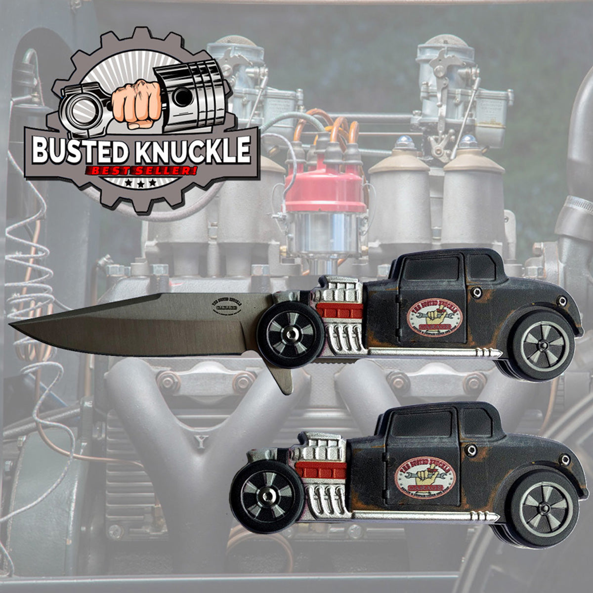 Busted Knuckle Garage Car Guy Hotrod Folding Knife