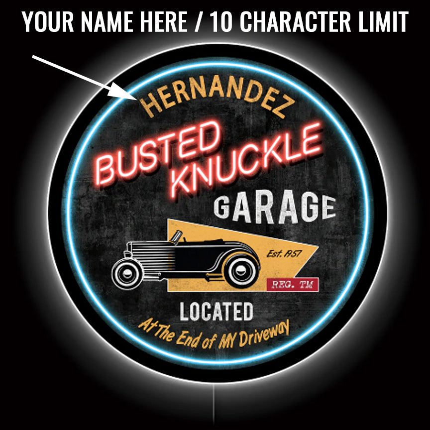 Busted Knuckle Garage Personalized LED Shop Sign