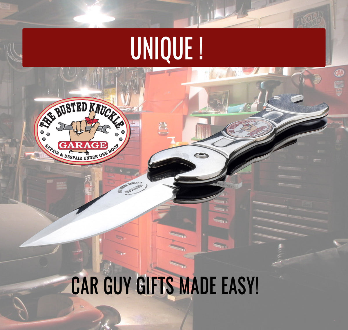 Busted Knuckle Garage Car Guy Wrench Style Folding Knife / CHROME VERSION