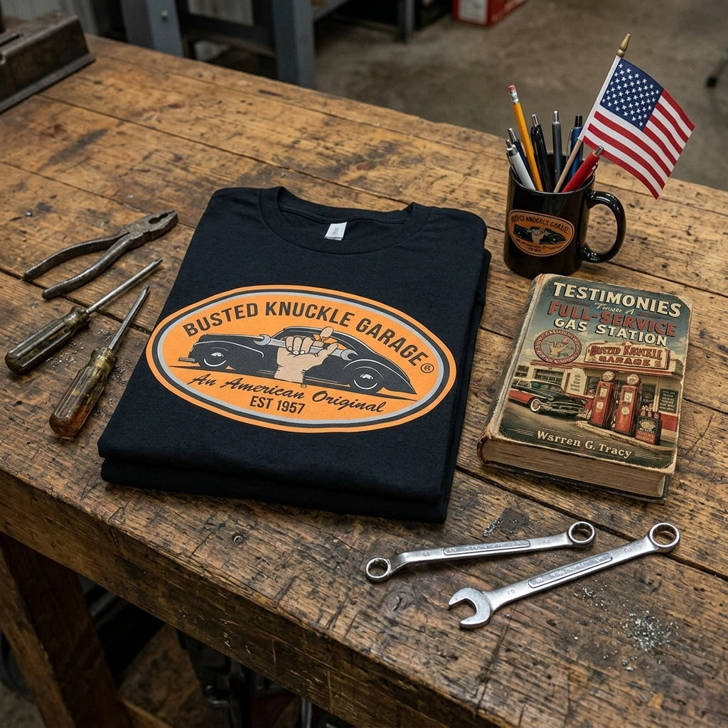 Busted Knuckle Garage Carguy An American Original Front Print T-Shirt
