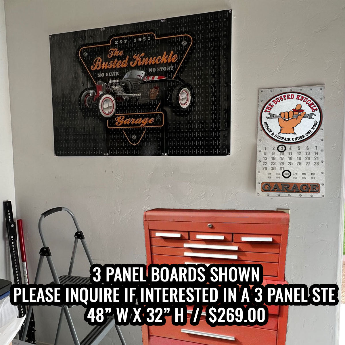 Busted Knuckle Garage 5 Panel Metal Pegboards for Tools