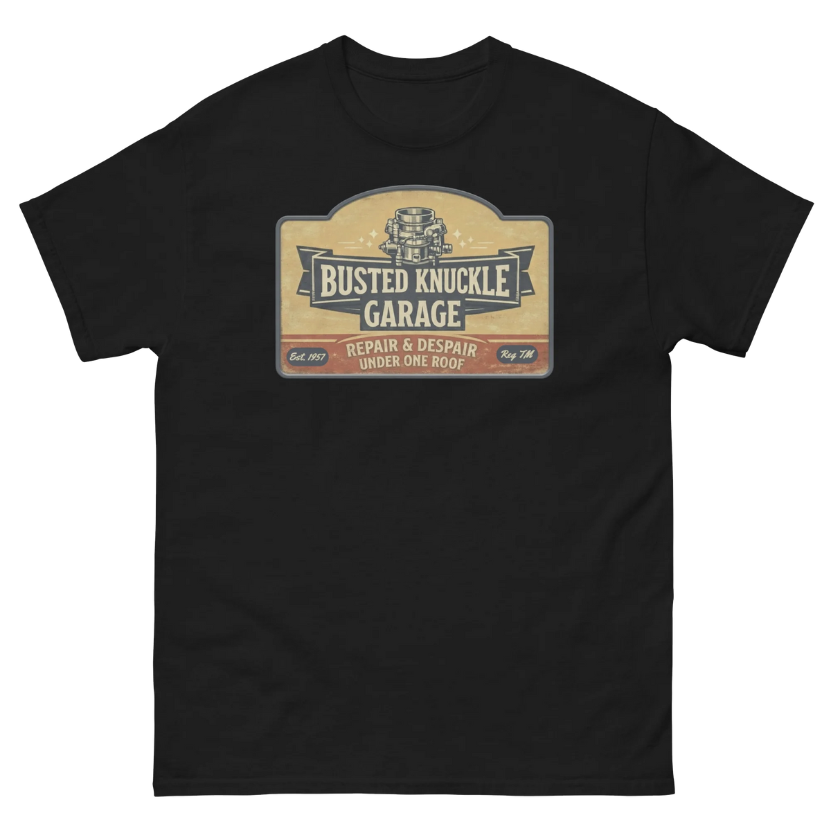 Busted Knuckle Garage Carguy Vintage Style Repair & Despair Front Print T-Shirt