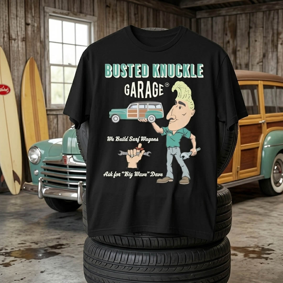 Busted Knuckle Garage Carguy Surf Wagon Front Print T-Shirt