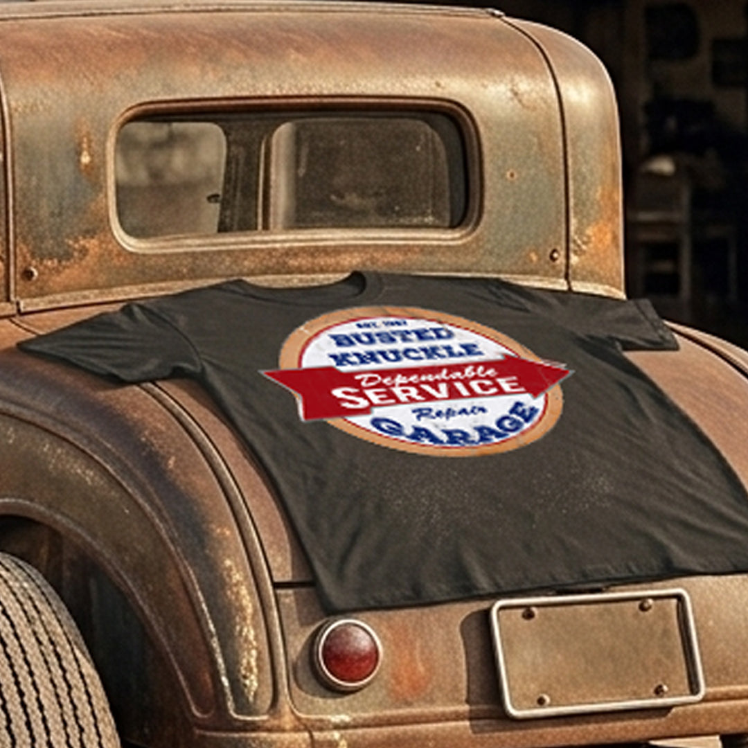 Busted Knuckle Garage Carguy Dependable Service Front Print T-Shirt