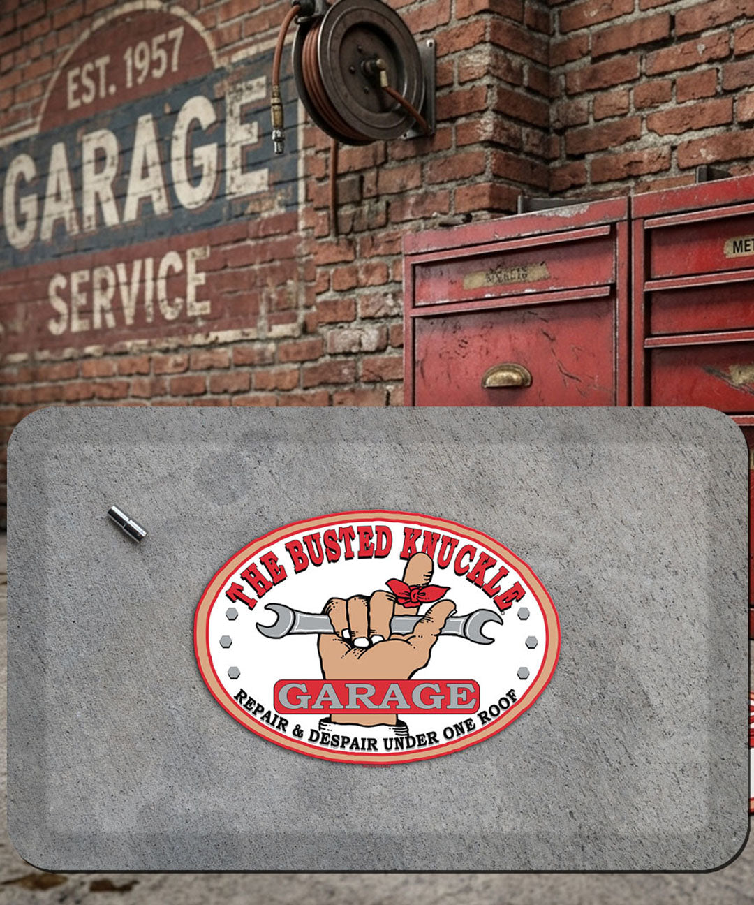 Busted Knuckle Garage Car Guy Anti-Fatigue Comfort Floor Mat Style 1- Missing 10mm Socket