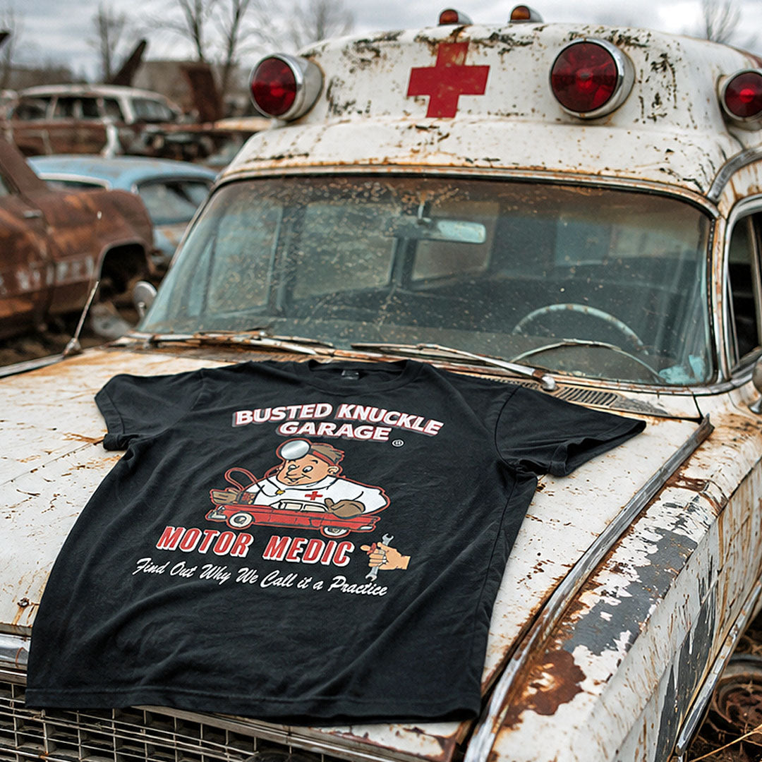 Busted Knuckle Garage Carguy Motor Medic Front Print T-Shirt