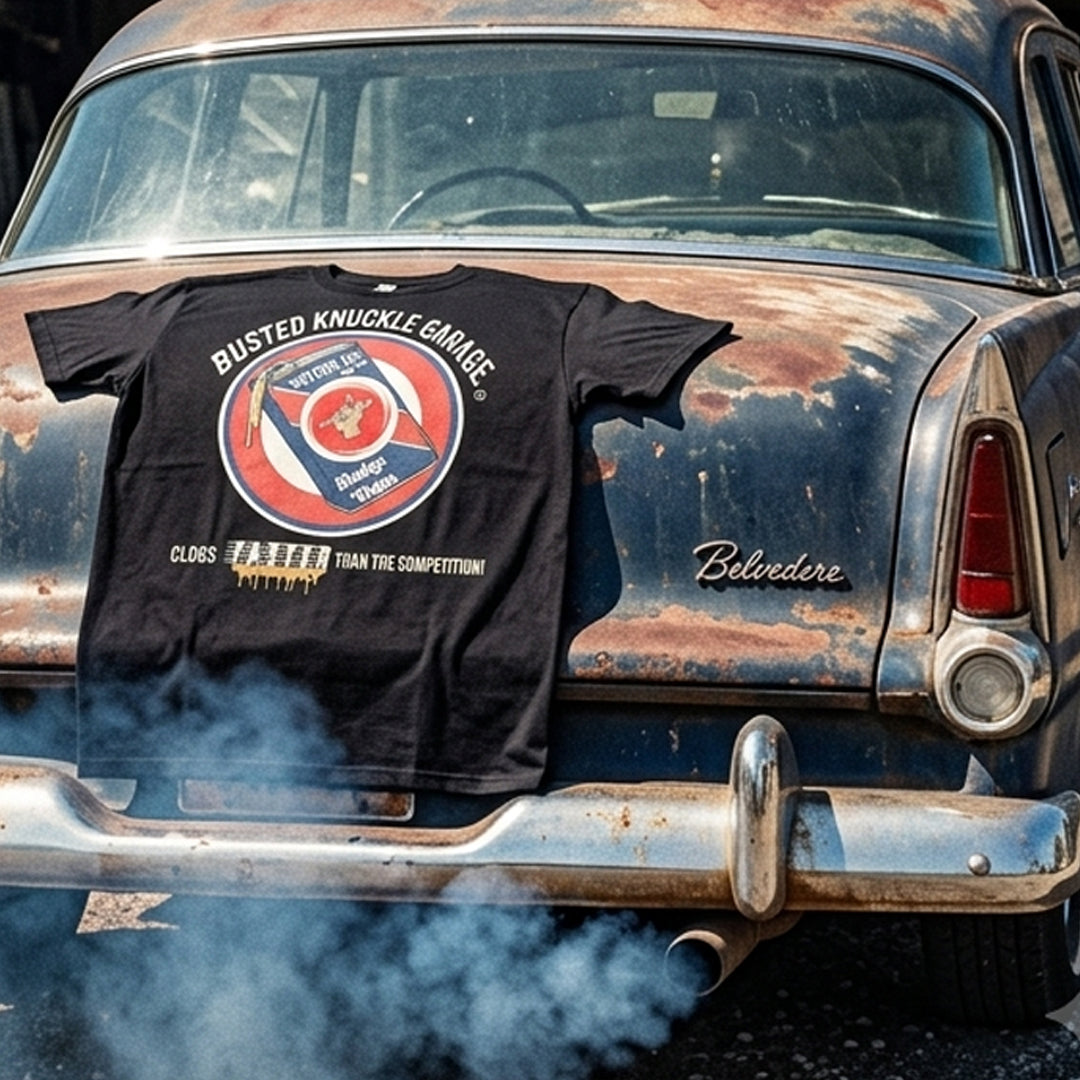 Busted Knuckle Garage Carguy Burning Motor Oil Front Print T-Shirt