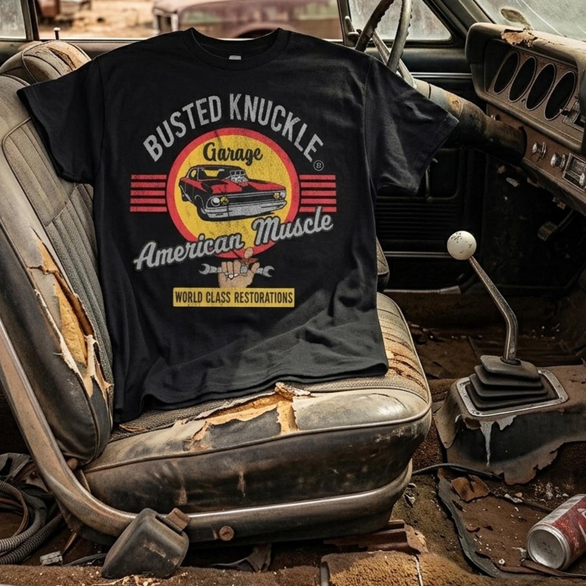 Busted Knuckle Garage Carguy Muscle Car Front-Print T-Shirt