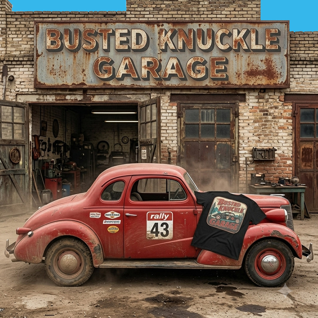 Busted Knuckle Garage Carguy Vintage Hill Climb Front Print T-Shirt
