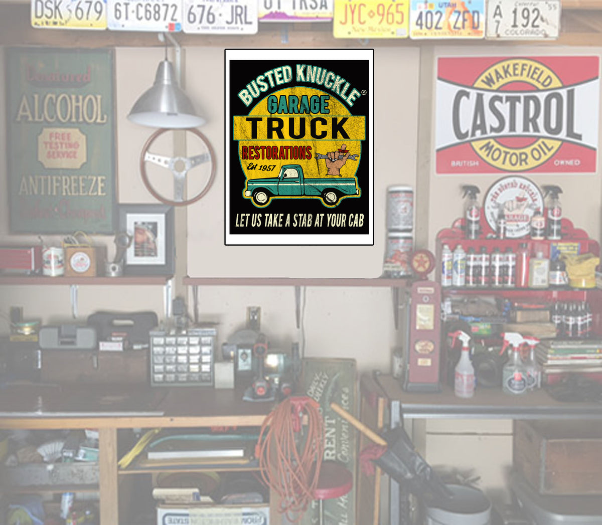 Busted Knuckle Garage Carguy Truck Restorations Wall Poster