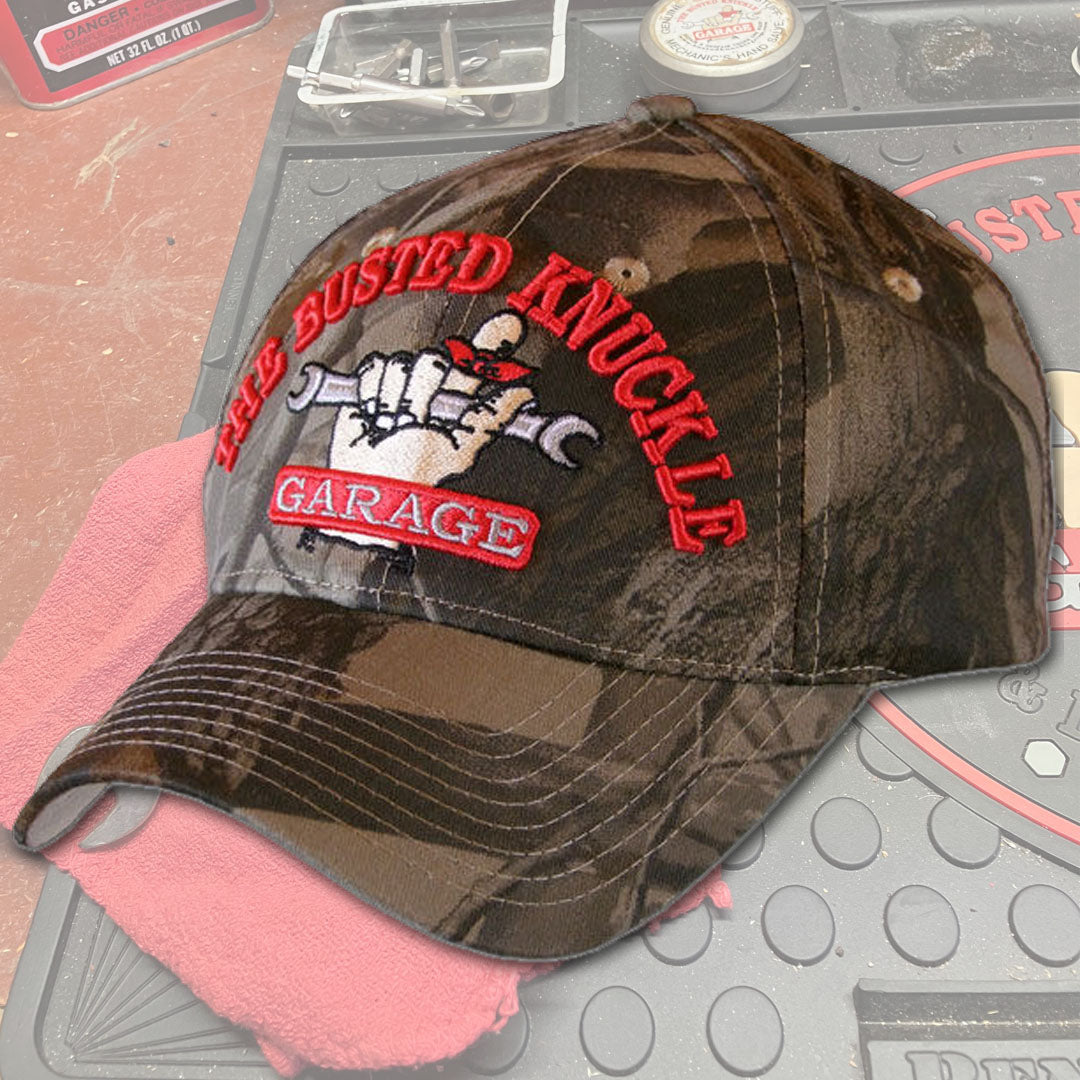 Busted Knuckle Garage Car Guy REAL TREE Camo Ball Cap