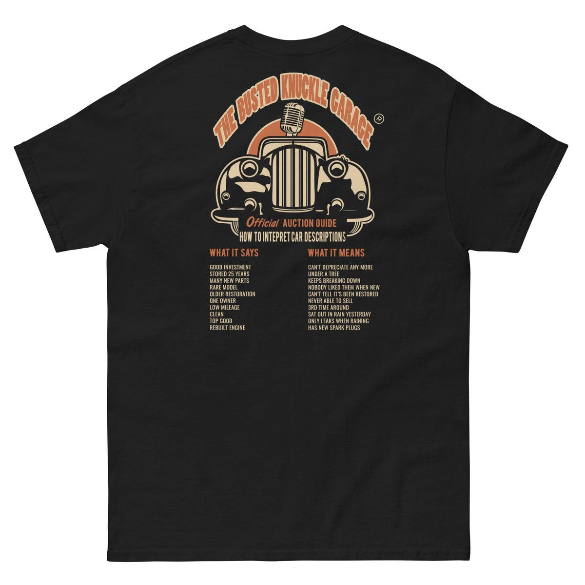 Busted Knuckle Garage Carguy Two-Sided Auto Auction T-Shirt