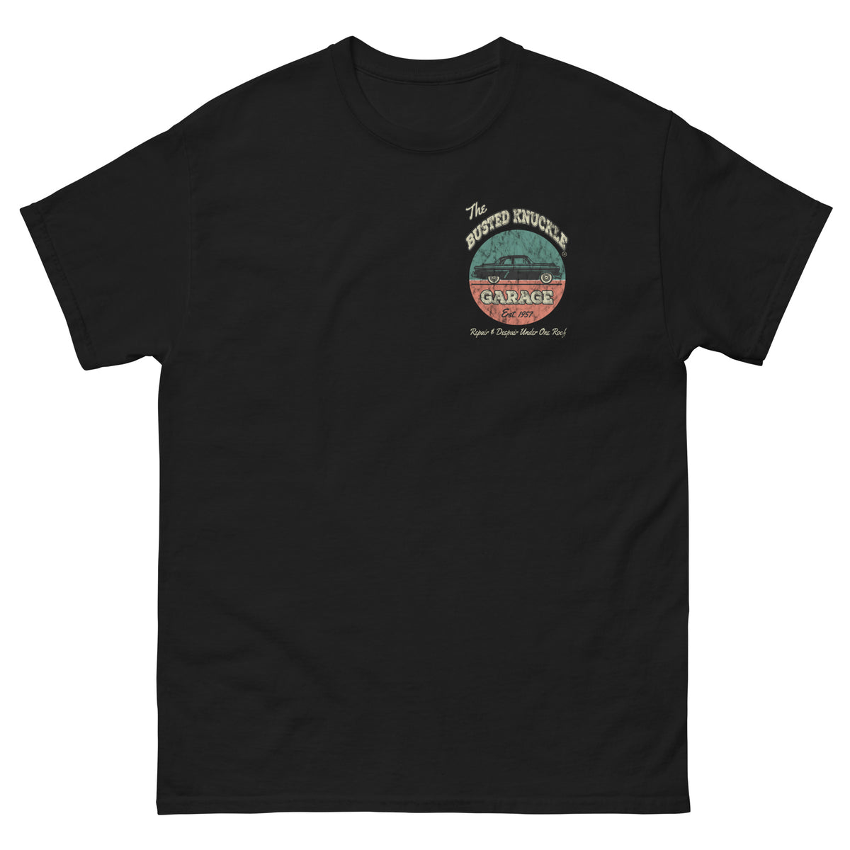 Busted Knuckle Garage Carguy Repair &amp; Despair Two-Sided Car Guy T-Shirt