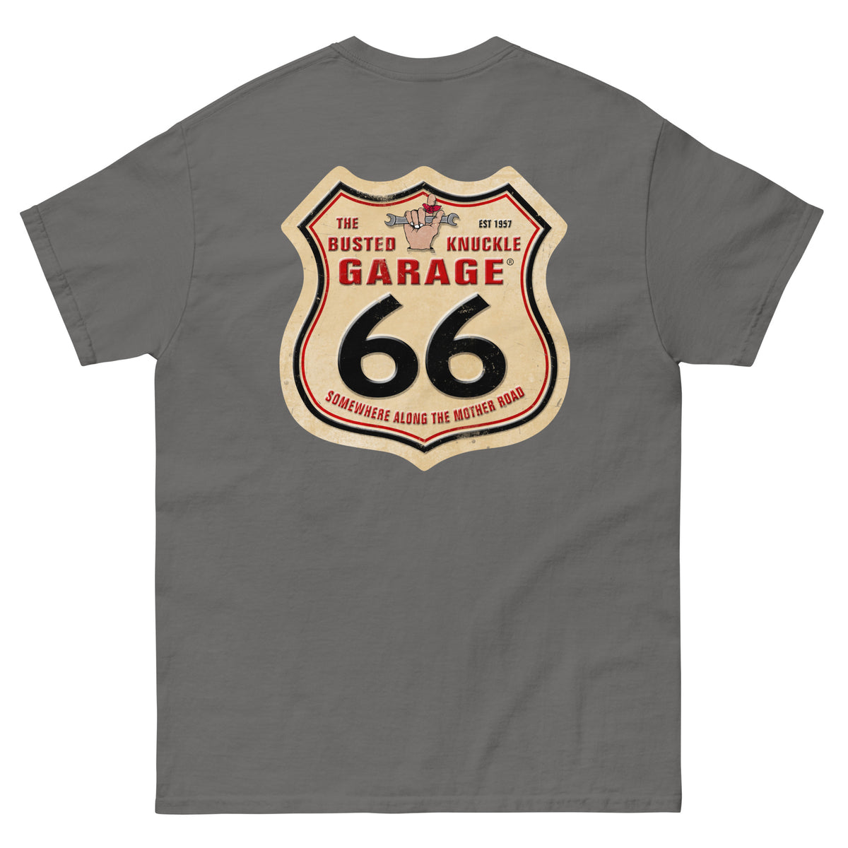 Busted Knuckle Garage Carguy Route 66 Two-Sided Heavyweight Car Guy T-Shirt