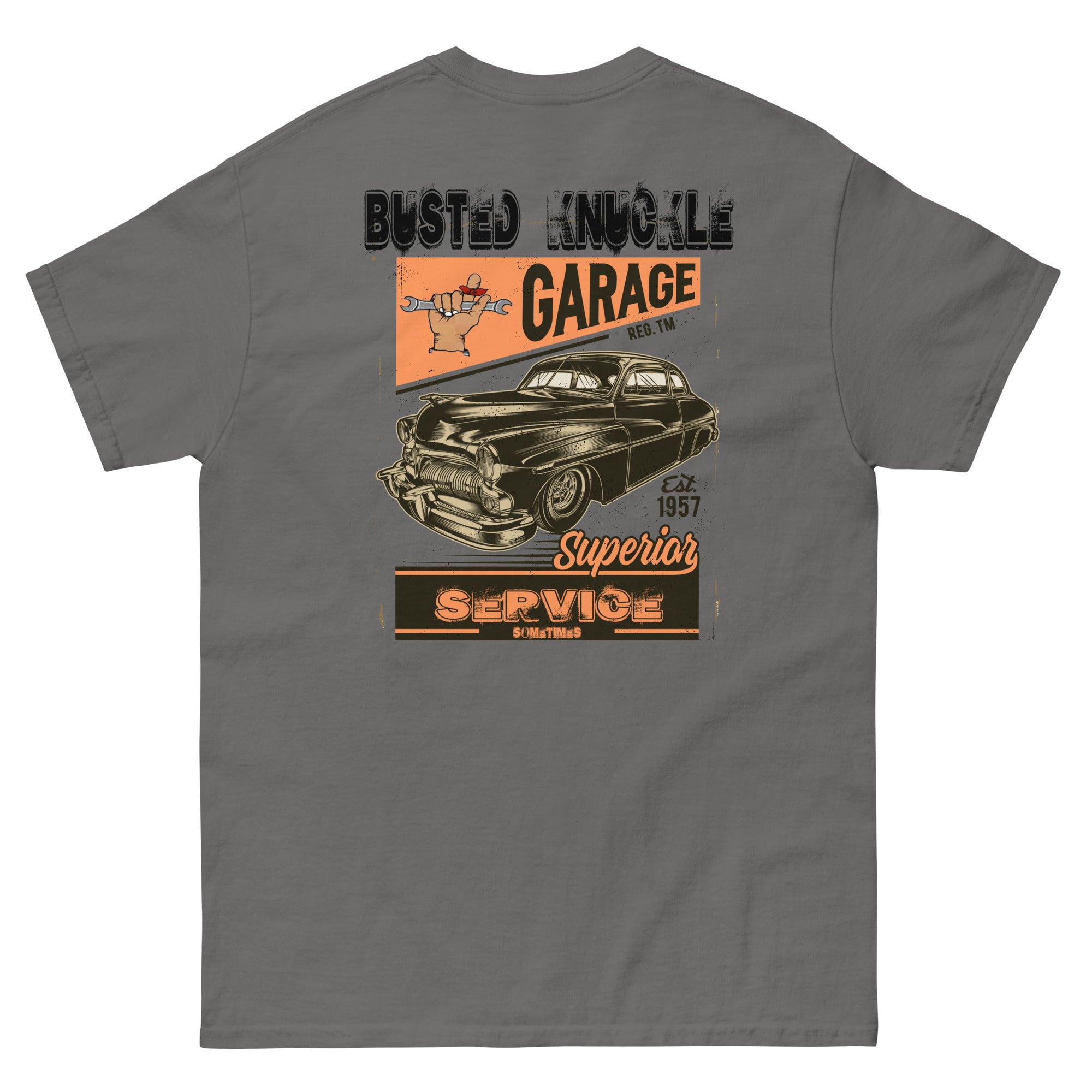 8YARS Men’s SideTuck Shirt Busted Knuckle Garage Carguy Route 66 Two-Sided T-Shirt