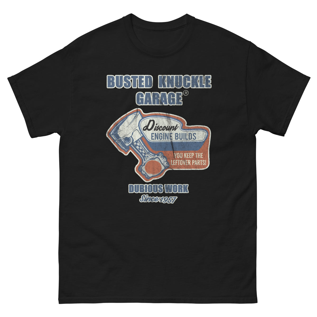 Busted Knuckle Garage Carguy Bad Engine Build Front Print T-Shirt