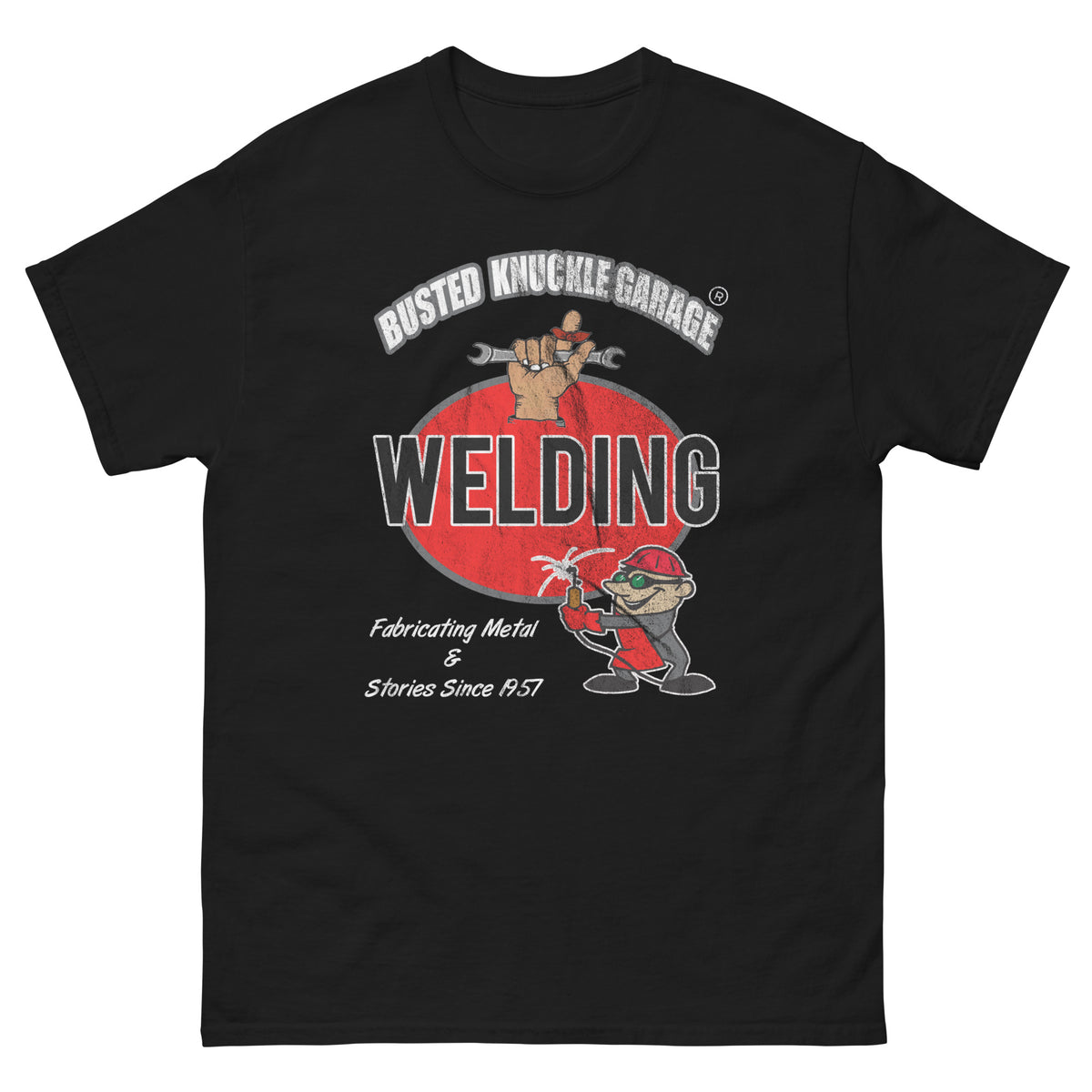 Busted Knuckle Garage Carguy Welding Front Print T-Shirt