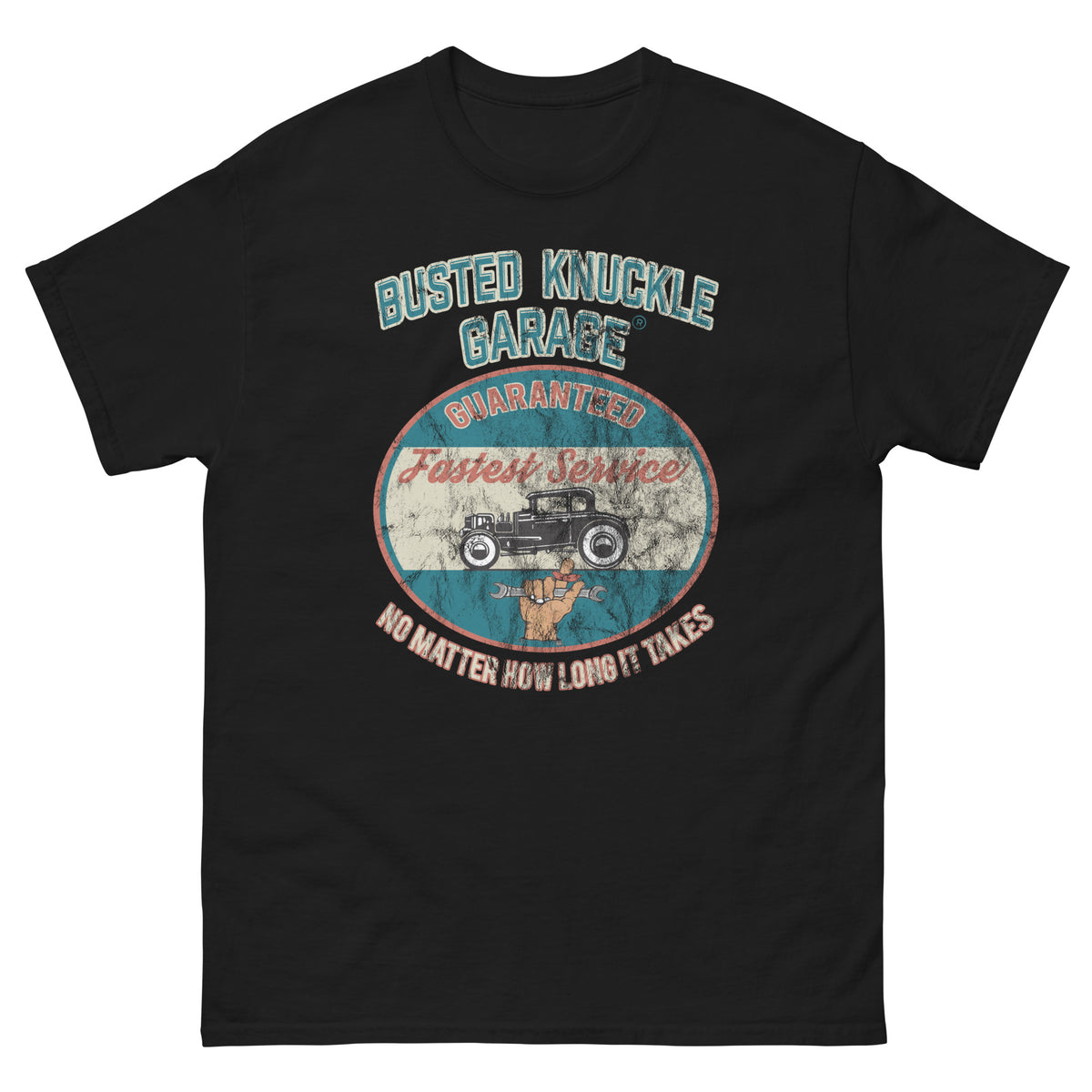 Busted Knuckle Garage Carguy Fastest Service Front Print T-Shirt