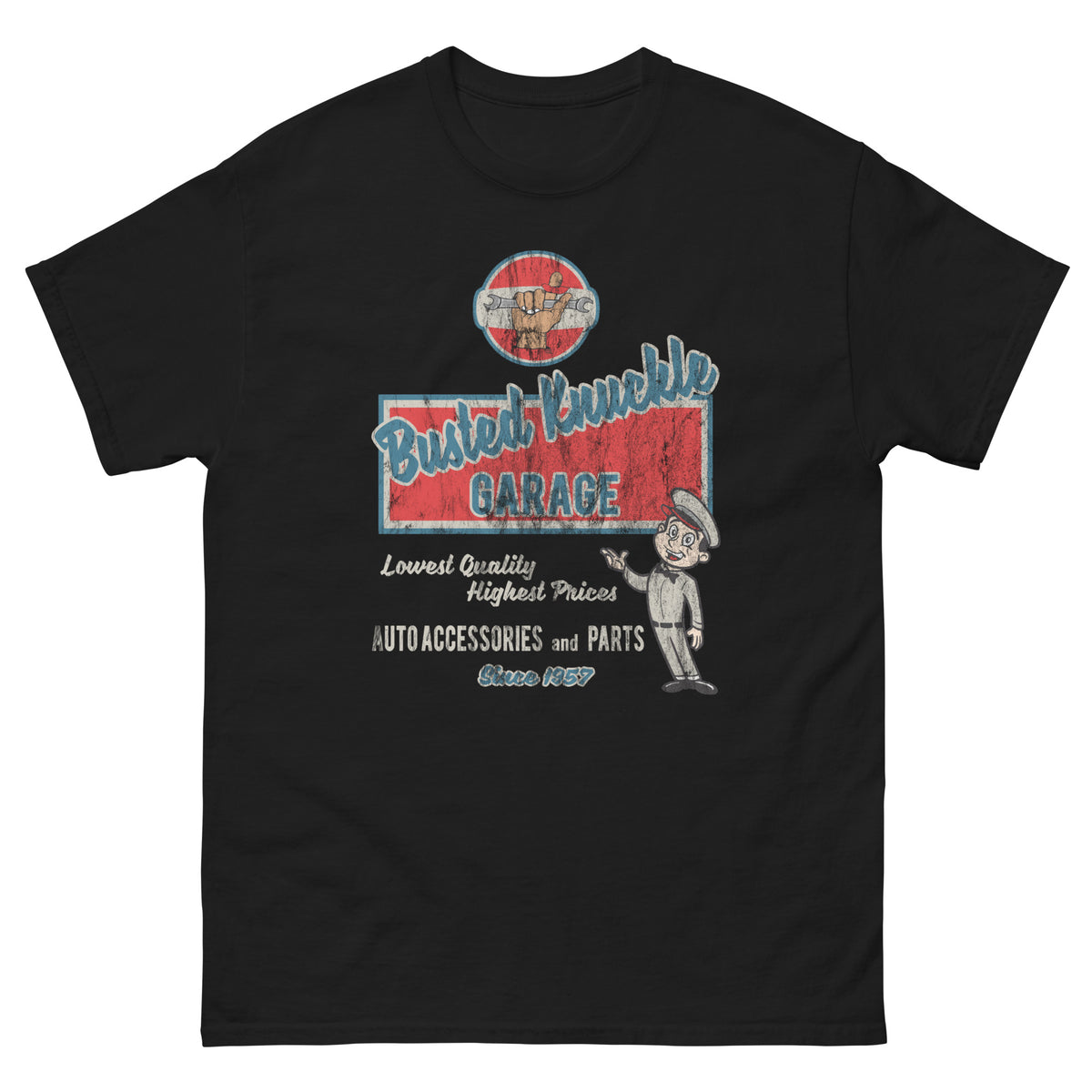 Busted Knuckle Garage Carguy Auto Parts Front Print T-Shirt