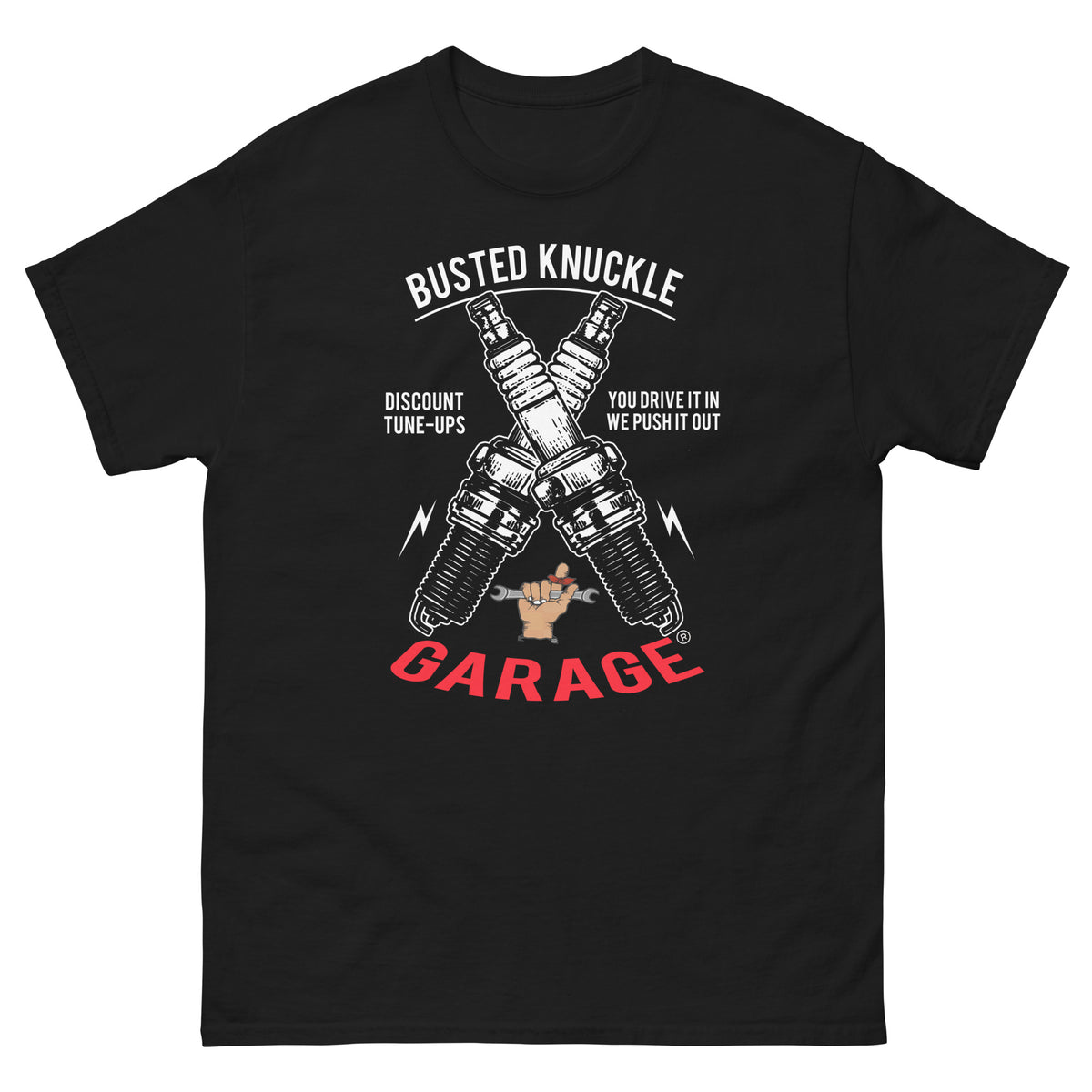 Busted Knuckle Garage Carguy Tune-Up Front Print T-Shirt