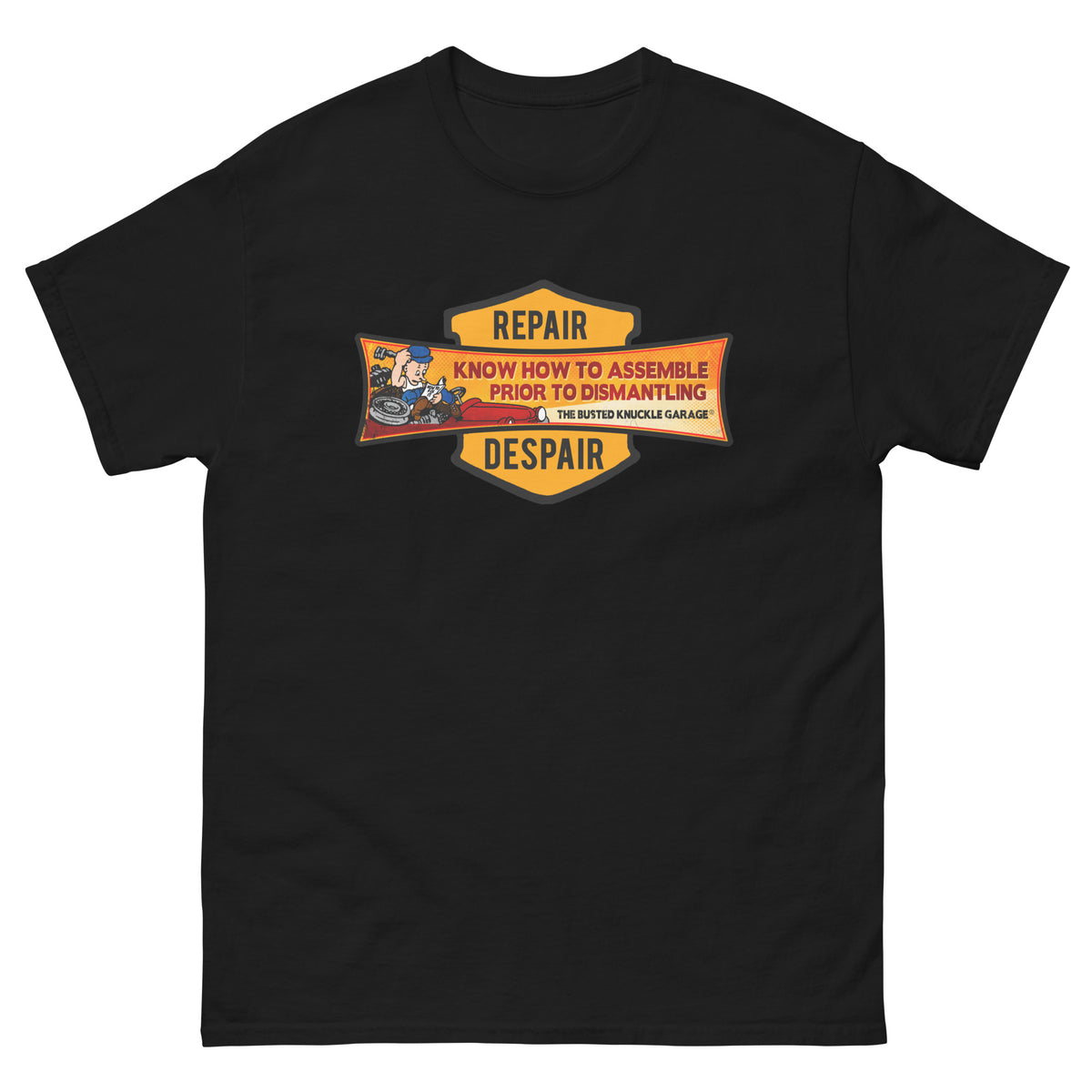 Busted Knuckle Garage Carguy Missing Parts Front Print T-Shirt