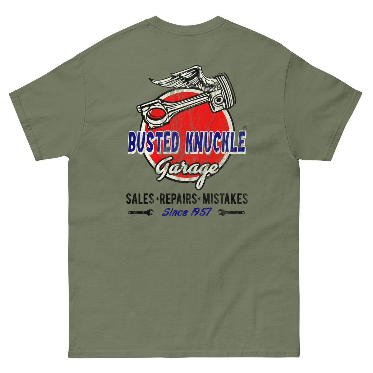 Busted Knuckle Garage Carguy Flying Piston Two-Side T-Shirt