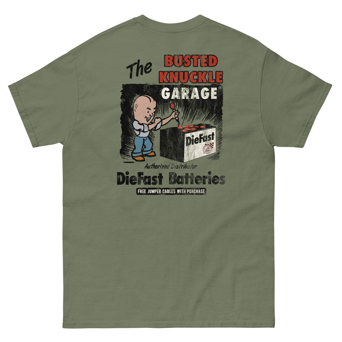 Busted Knuckle Garage Carguy DieFast Car Battery Two-Sided T-Shirt