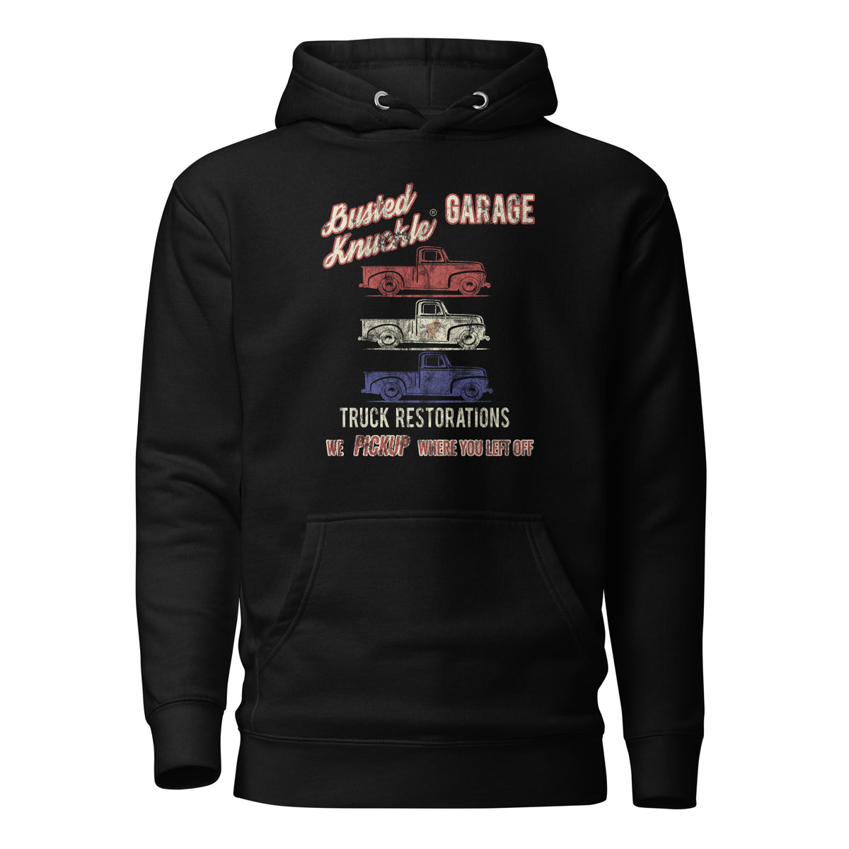 Busted Knuckle Garguy Truck Restoration Black Hoodie